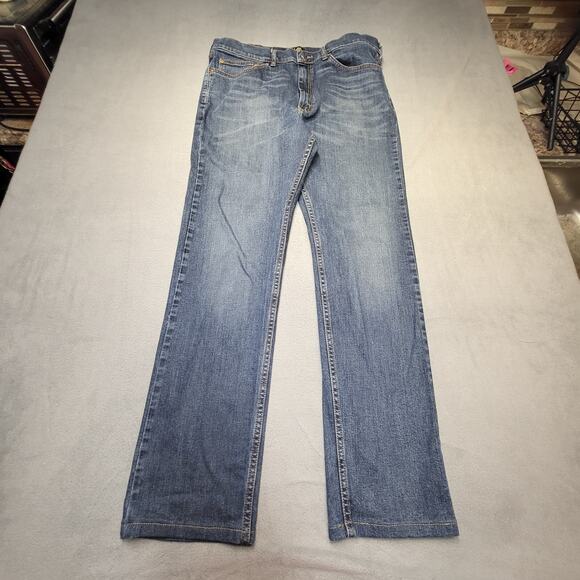 Lee Jeans Mens 35x32 Blue Straight Distressed Denim Stretch - Picture 1 of 9